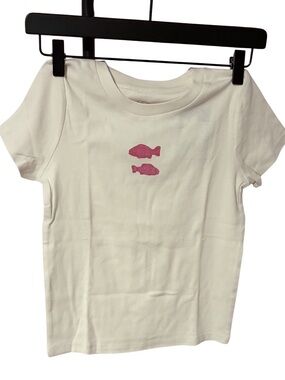 NWT XL (14) art class Girls Two Pink Fish, Ivory Graphic Tee, 100% Cotton